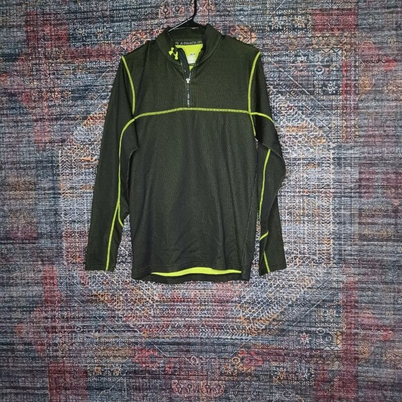 Under Armour mens black chartreuse 1/4 zip mesh ColdGear lined pullover M EUC - Picture 1 of 8